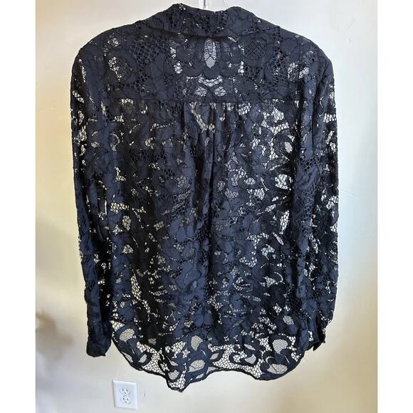 Diane von Furstenberg DVF Black Lace Blouse women's 6 Button Down Sheer LS - Picture 4 of 15